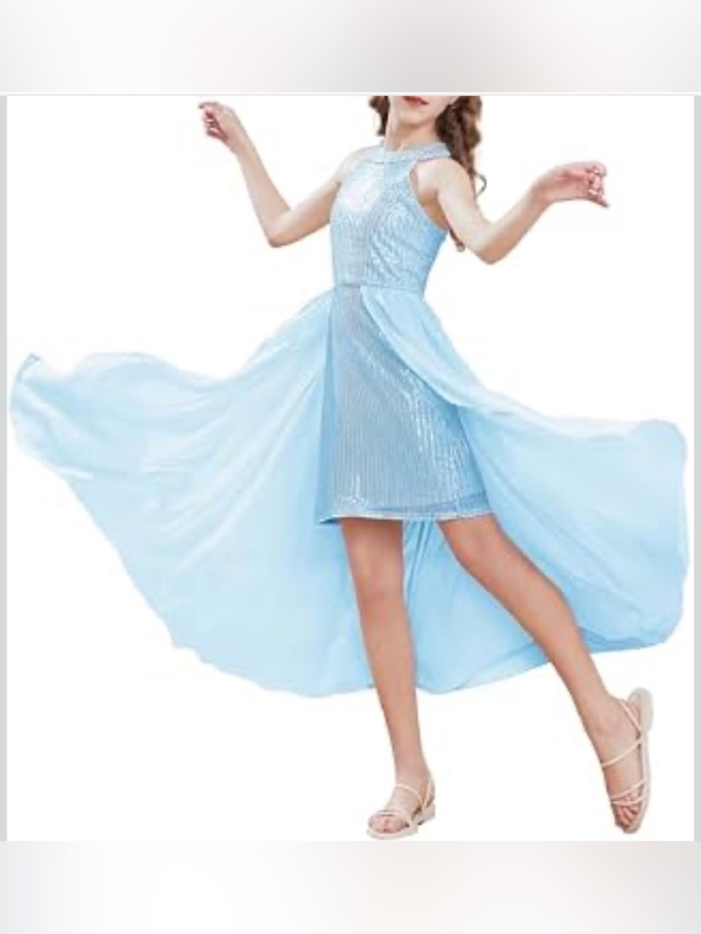 Grace Karin Light Blue Sequin Halter Evening Dress